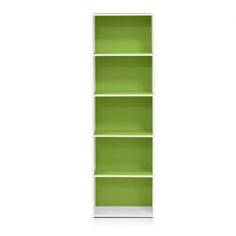 5-Tier Reversible Color Open Shelf Bookcase, White/Pink, Green/White
