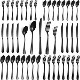 40-Piece Black Stainless Steel Flatware Set For 8, Dishwasher Safe
