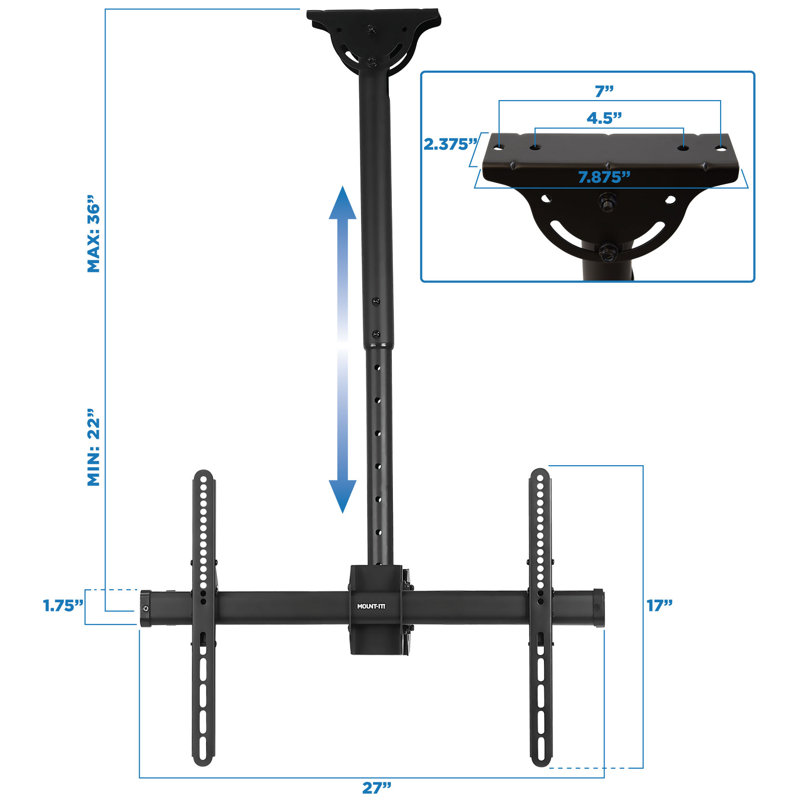Mount-It Telescoping Adjustable Height Dual TV Ceiling Mount for 32" to 77" TVs w/ Ceiling Bracket