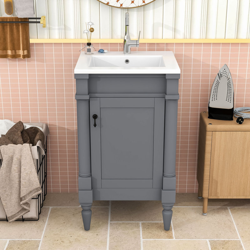 Meuble-lavabo avec lavabo et tablette réglable, Gris