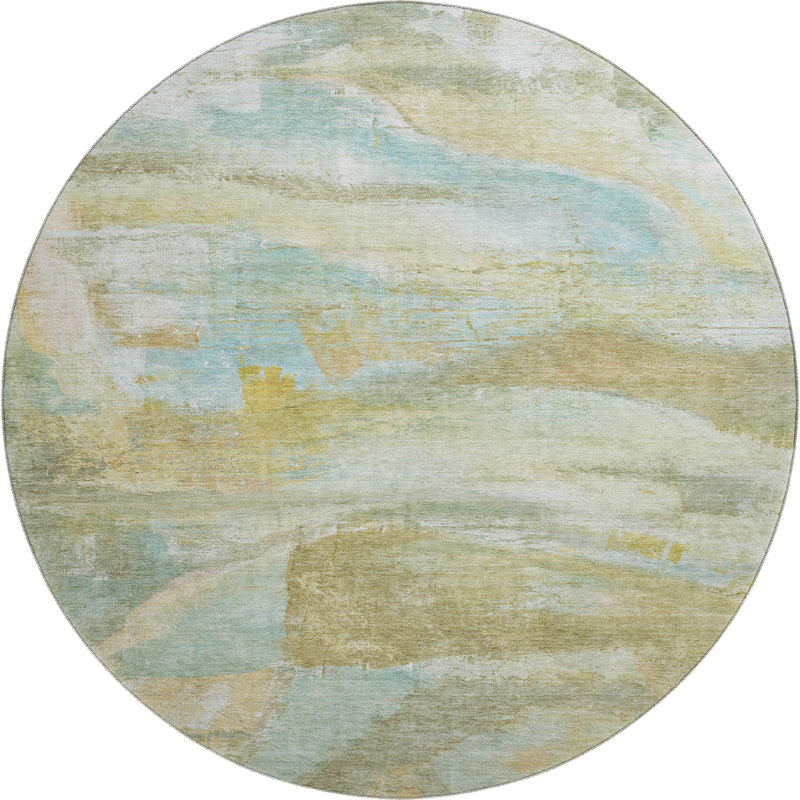 Premium Machine Washable Mayfield AMF2039 Abstract Rug, Beige, 8' Round