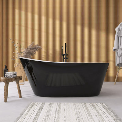 59 in. Freestanding Acrylic Soaking Bathtubs Stand Alone Contemporary Slipper Tub with Pop-up Side Drain