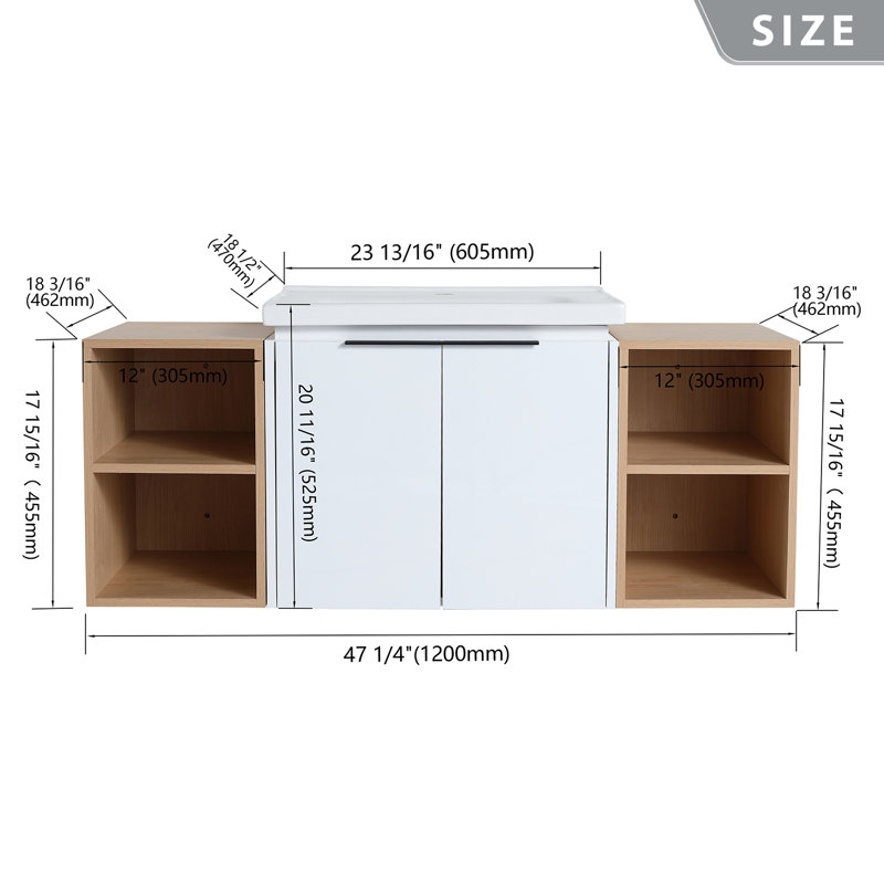 Ensemble de meuble-lavabo mural simple 47,8 po Gabryia avec plateau en céramique