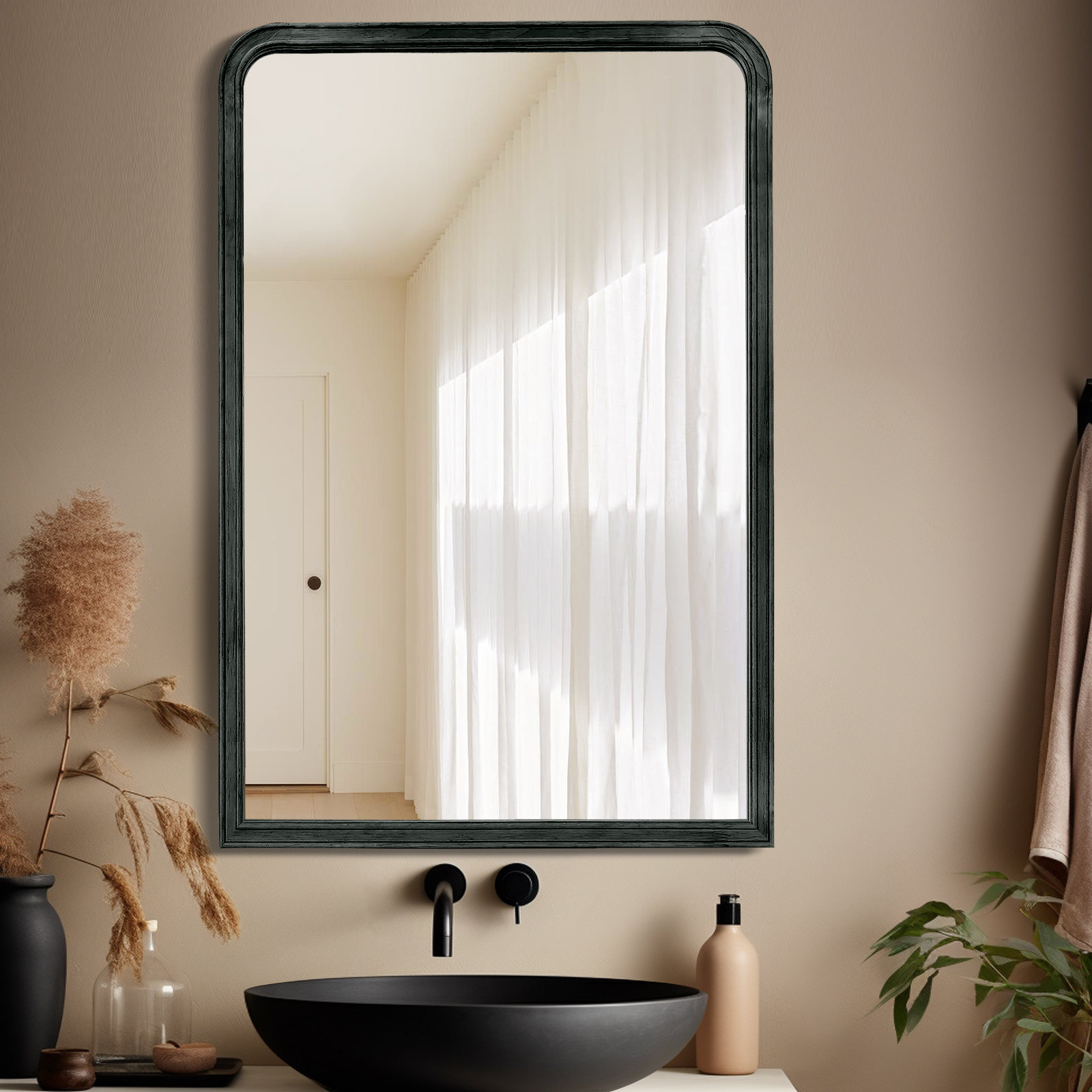 Ancell Solid Wood Mirror, 40" x 30", Black