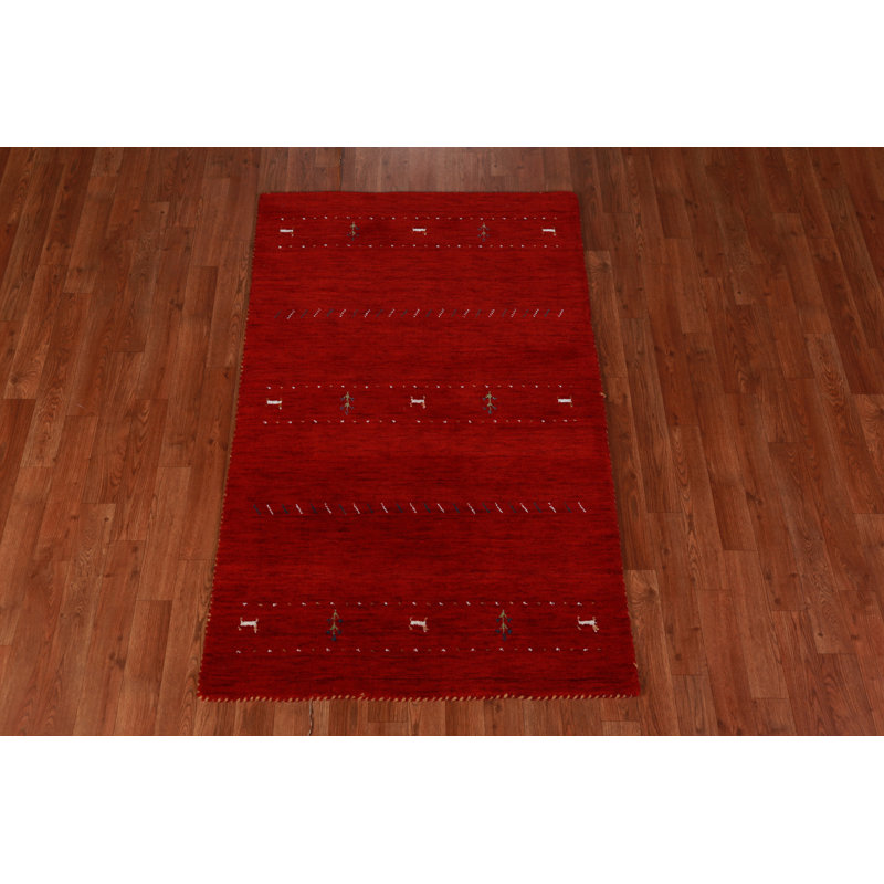 Tribal Red Wool Gabbeh Indian Rug 3x5