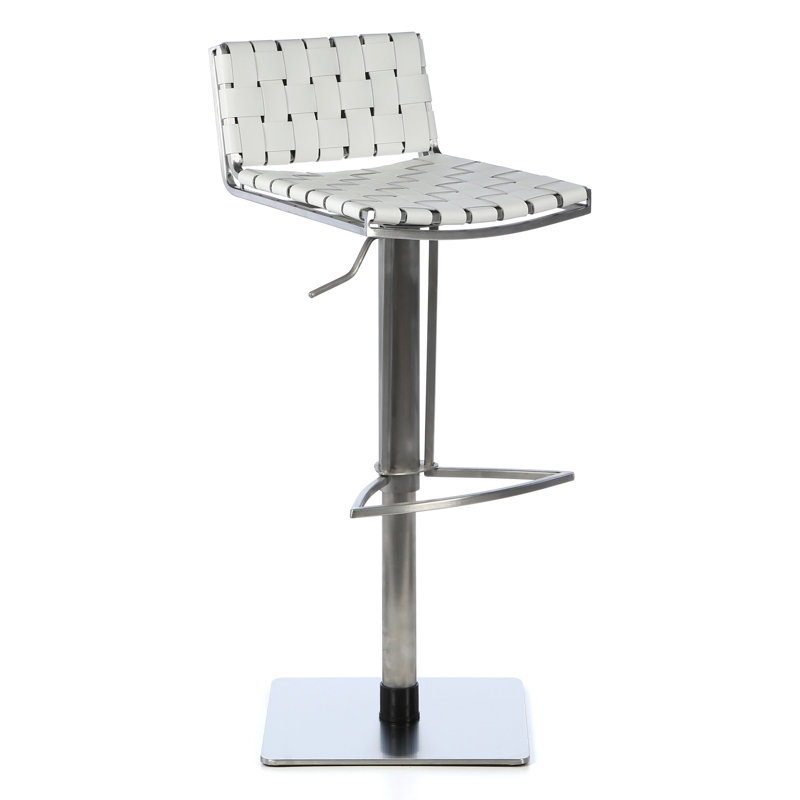 Barber Swivel Upholstered Adjustable Height Counter Stool with Metal Frame, White