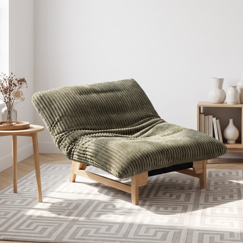 Fauteuil relax sans accoudoirs de 110 cm (43,4 po) avec structure en bois d'hévéa, canapé une place en velours côtelé pour salon ou chambre, vert