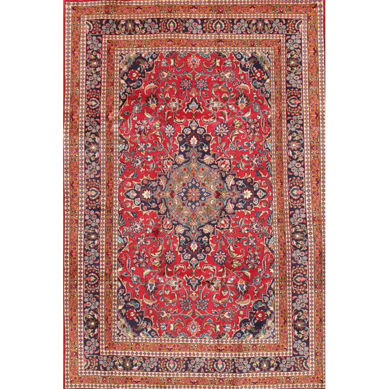 Rouge oriental/bleu/brun Tapis décoratif, Rectangle 7 pi x 9 pi