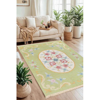 Tapis floral lavable à la machine 100% coton 4 pi x 6 pi