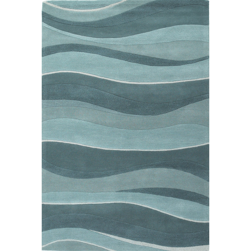 Tapis bleu en laine fait à la main Patillo Cabo, Rectangle 8 pi x 10 pi 6 po