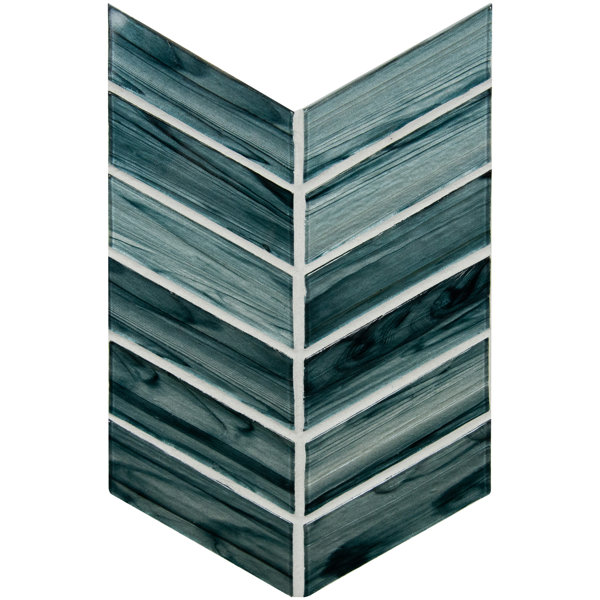 Midnight Blue Ombre Chevron Glass Mesh-Mounted Mosaic Tile