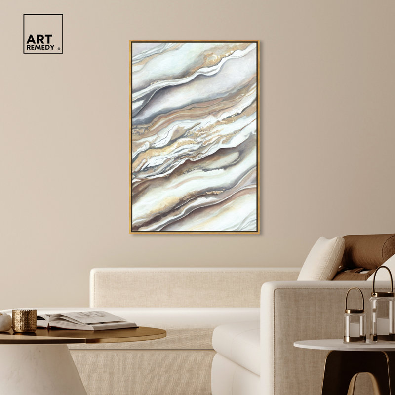Gold Framed Neutral Abstract Canvas Wall Art, 25" x 17"