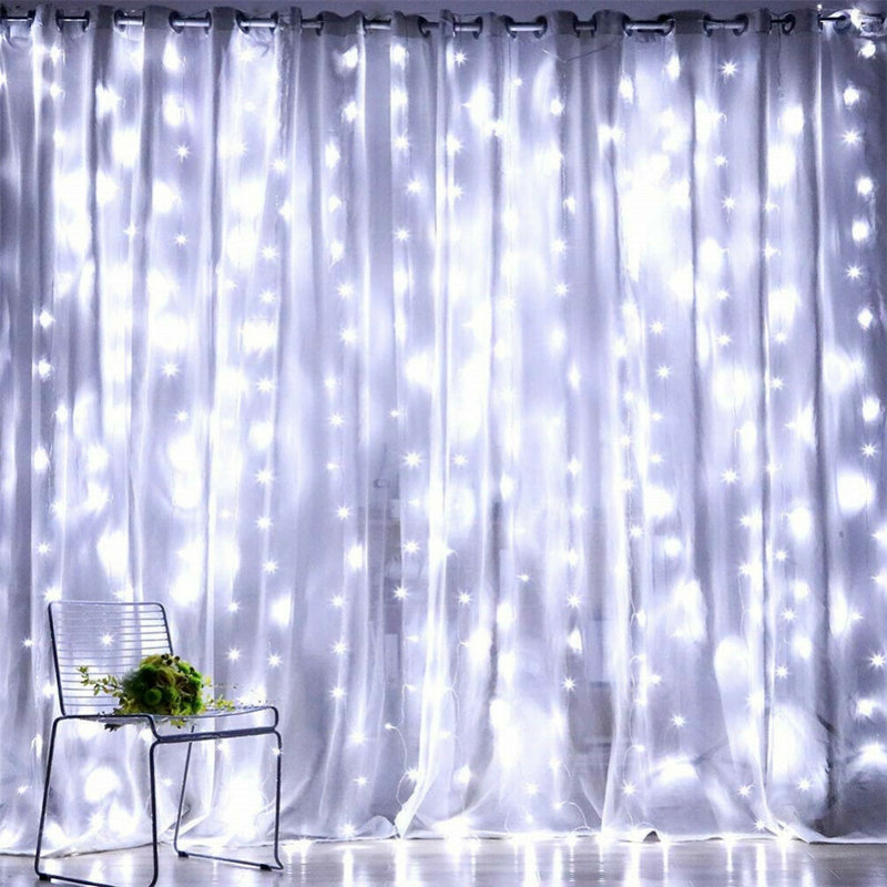 100 lumières de rideau féeriques à DEL, guirlandes de rideaux blanches de 3,28 pi x 9,84 pi, prise USB dans 8 modes d'éclairage, décoration de Noël, lumières suspendues avec télécommande pour chambre à coucher