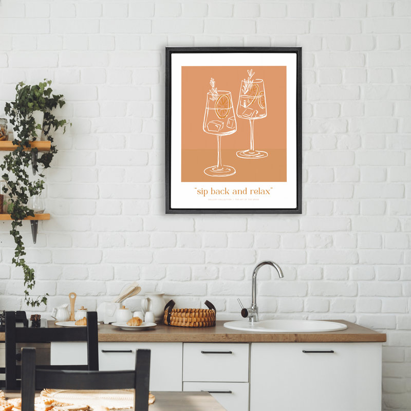 Cadre flottant assis et relax orange, design par lettré et doublé, Cadre flottant noir de jais, H 21 po x l 17 po
