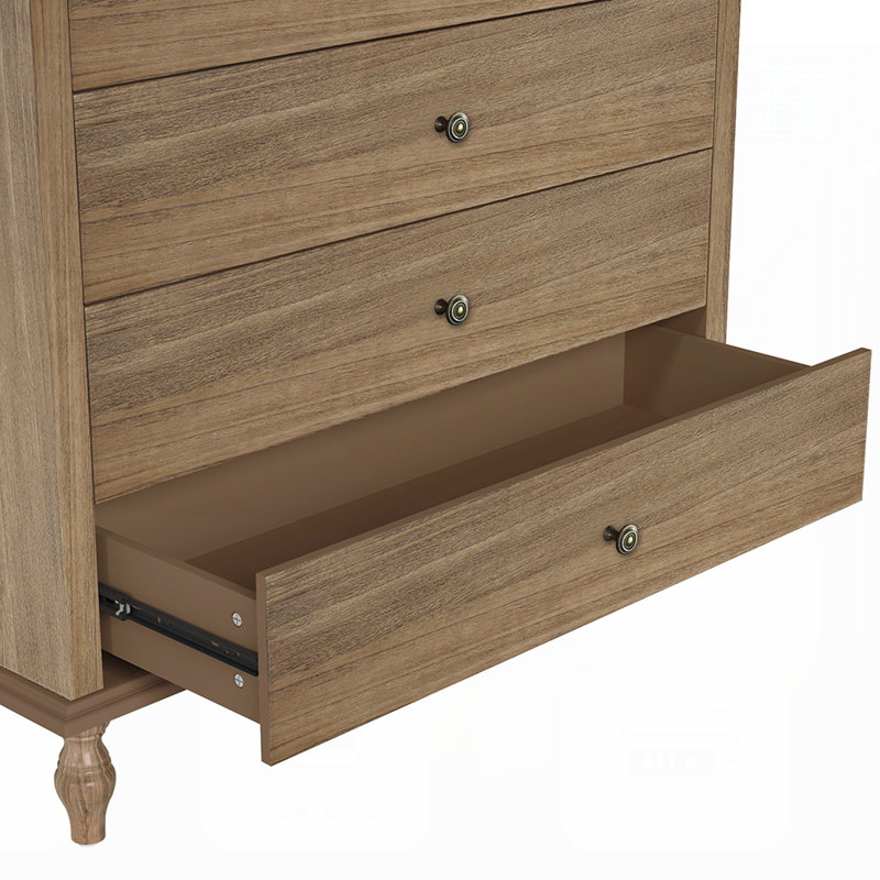 Grande commode à 4 tiroirs en bois massif, design antique et caractéristiques de sécurité pour le rangement de la chambre à coucher et de la chambre de bébé
