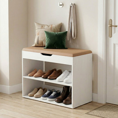 22.6" Shoe Storage Bench With Cushion And Flip-top Storage, Entryway Shoe Rack With 2 Adjustable Shelves