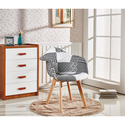 Caden Fabric Upholstered Back Side Chair in Black/White | Solid Wooden Legs