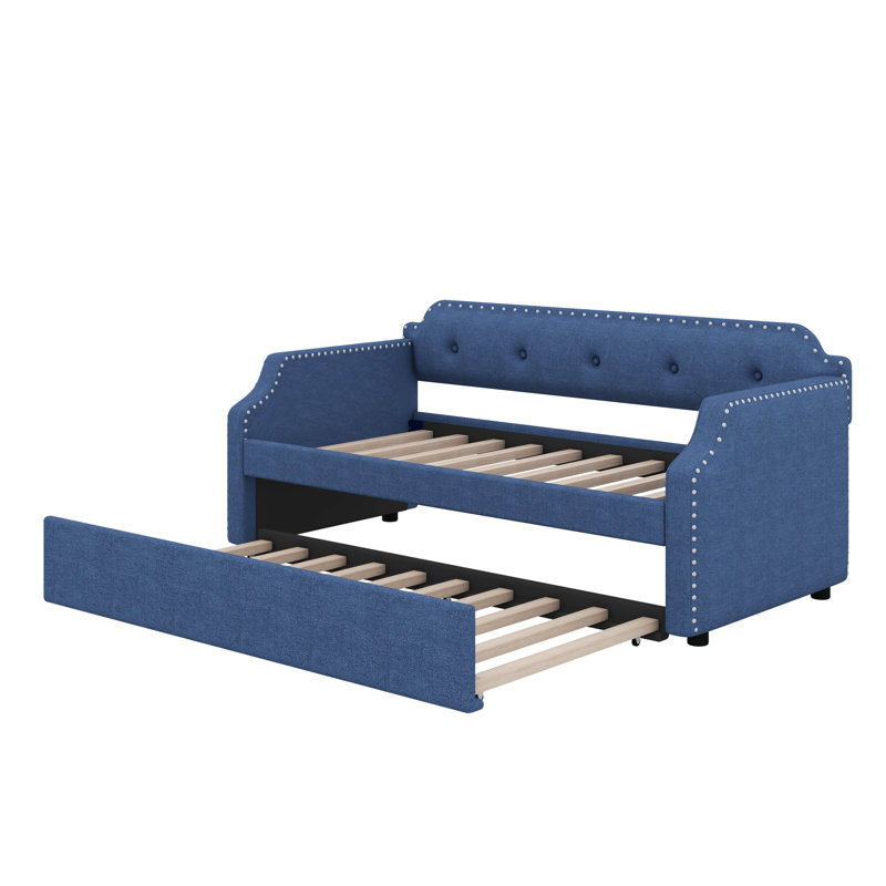 Twin Upholstered Daybed With Trundle, Blue