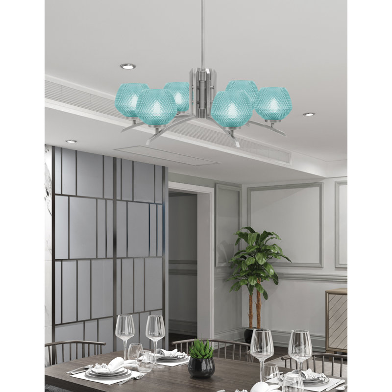 Lustre à 6 lumières kurve illustré en finition graphite avec verre texturé de 6 po, Sarcelle