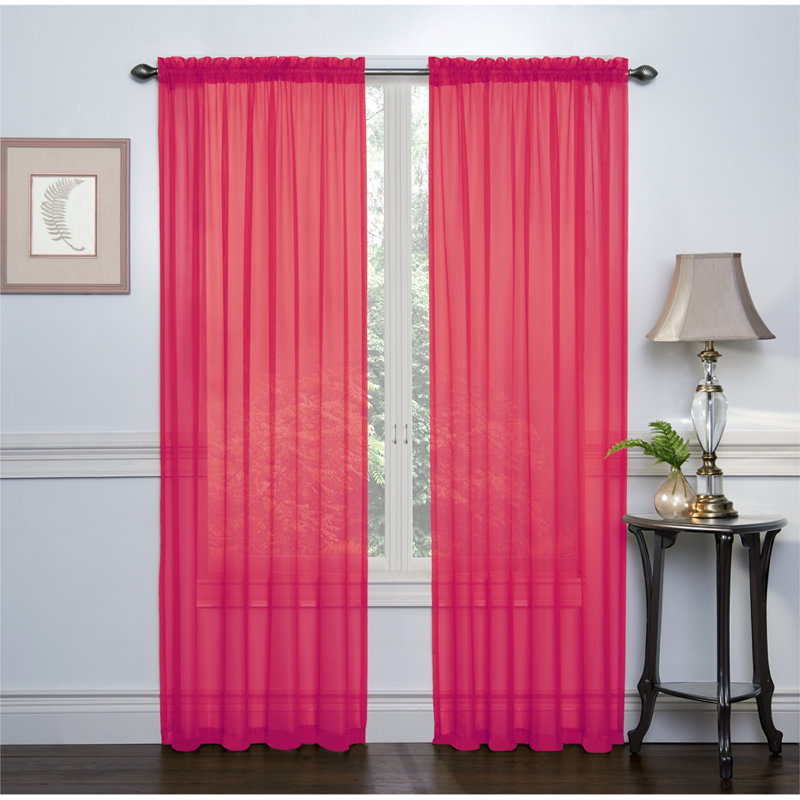 Paire de rideaux transparents avec passe-tringle Emmons, Rose