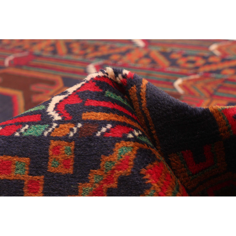 Tapis unique en laine noué à la main bleu marine foncé de 3 pi 6 po x 6 pi 9 po Teimani