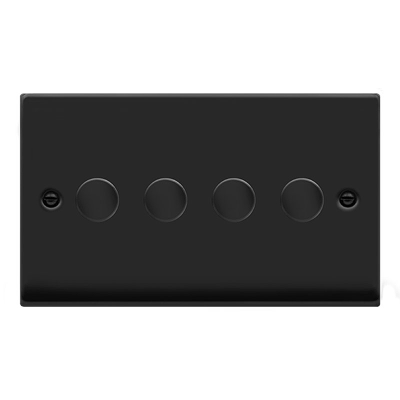 Matt Black 4 Gang 2 Way LED 100W Trailing Edge Dimmer Light Switch.