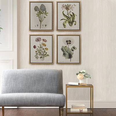 Botanical Illustration Canvas 4 - Décoration murale en lin pour 4 maisons d'art
