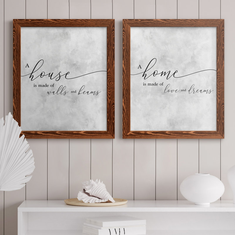 Une maison - ensemble de 2 reproductions d'art textuel, Pas de tapis, Toile avec cadre érable, H 24 po x l 36 po x P 1,5 po