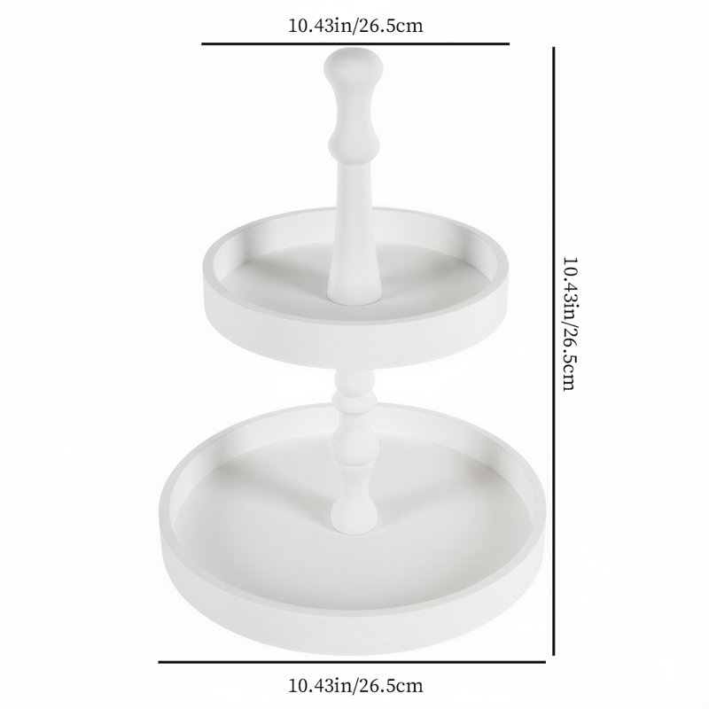 Round 2 Tier White Wooden Tray Stand