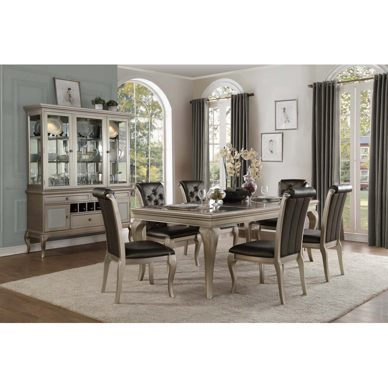 7Pc Dining Set Table With Extension Leaf, 7 Pieces: Table, 6 Chairs