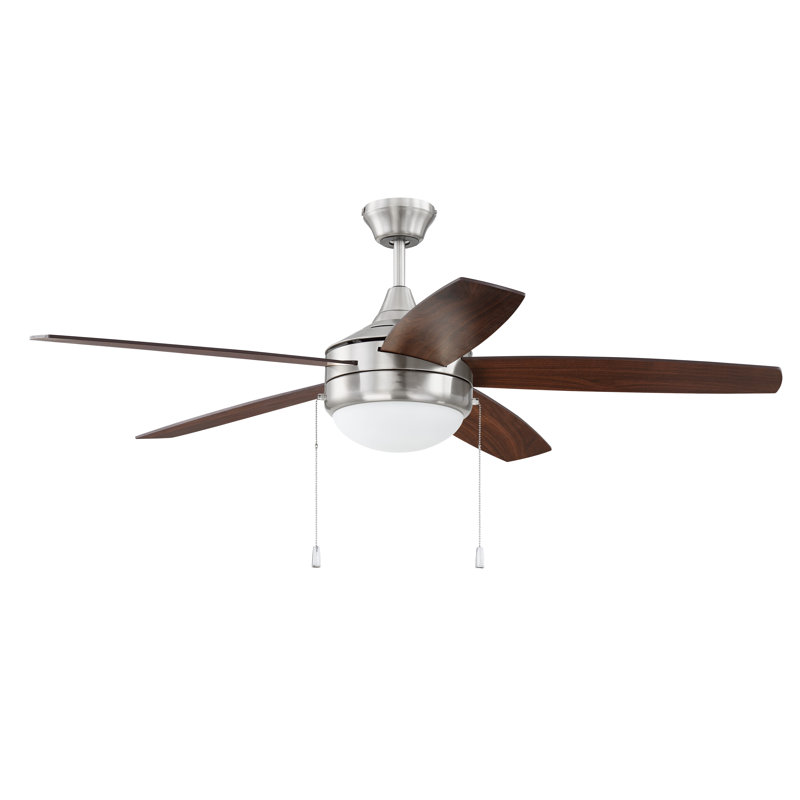 52'' Ceiling Fan with LED Lights, Brushed Polished Nickel/Walnut