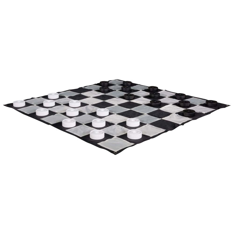 10" Black and White Plastic Checkers Set with Quick Fold Nylon Mat