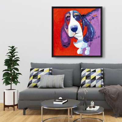 Abstract Colorful Basset Dog - Retro Framed Canvas Decor