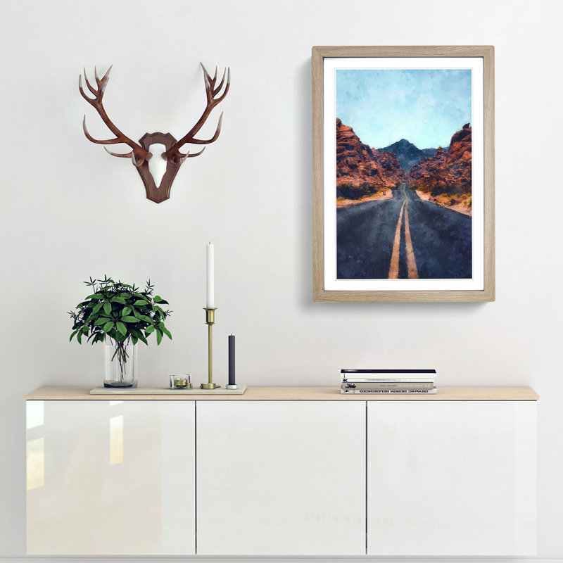 Road to the Valley of Fire - Picture Frame Painting Print, 87cm H x 62cm W x 2cm D, Oak Framed
