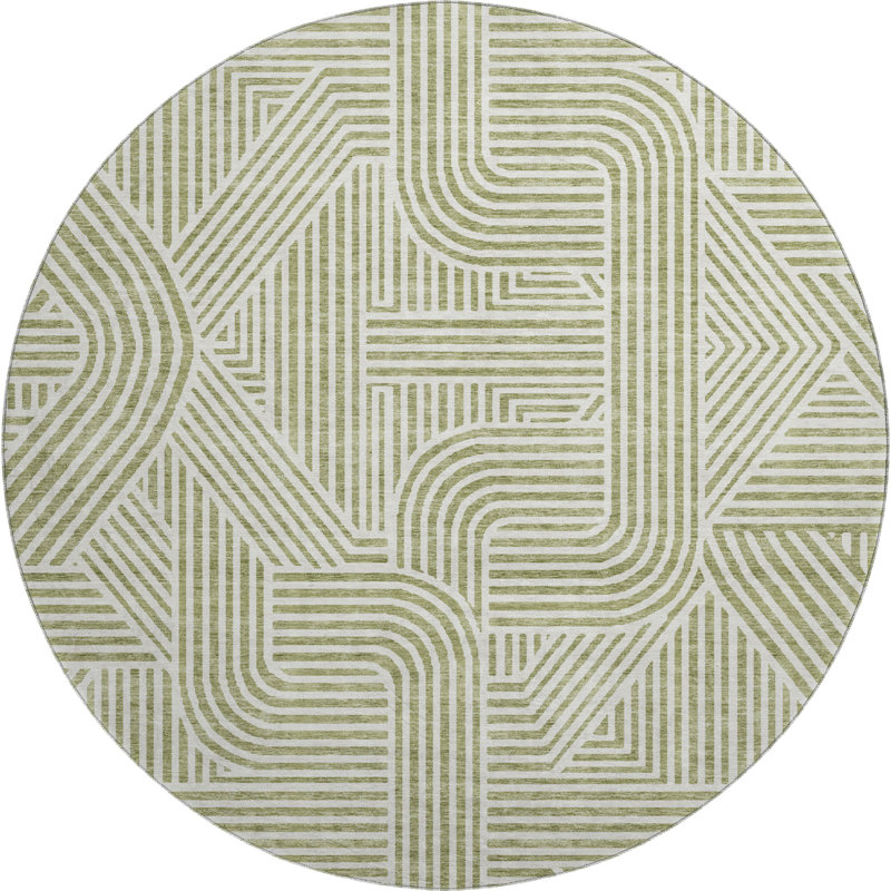 Premium Machine Washable Prisco Aloe Rug, Round 8'