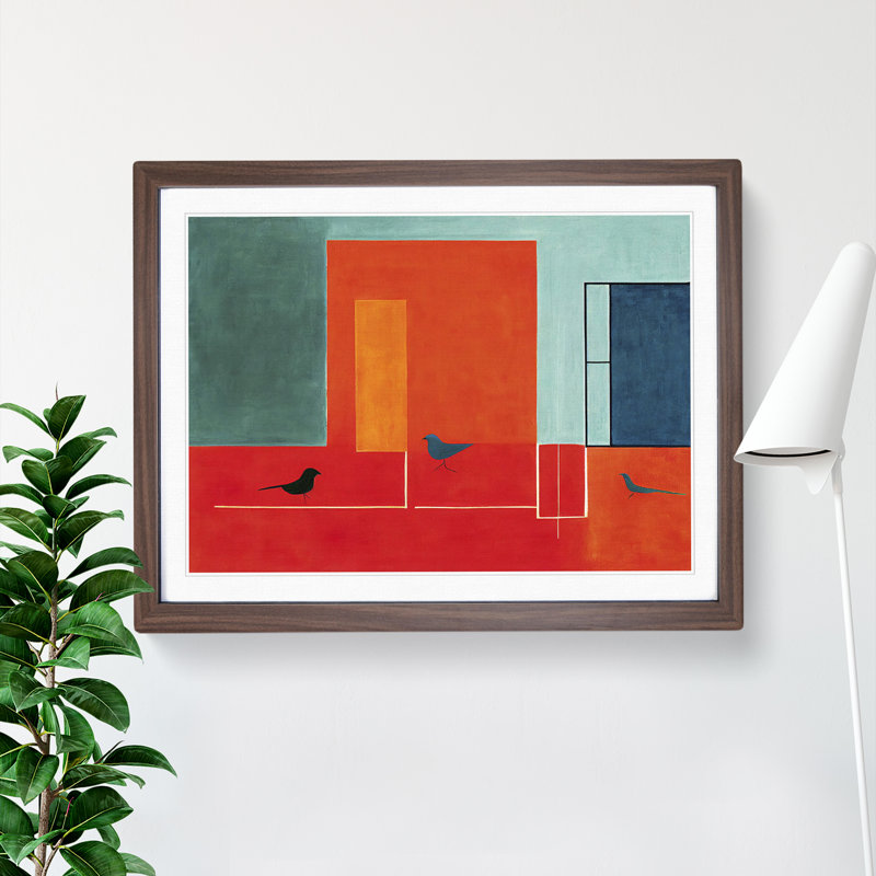 Showstopping Abstract Birds - Framed Print, 46cm H x 64cm W x 2cm D, Walnut