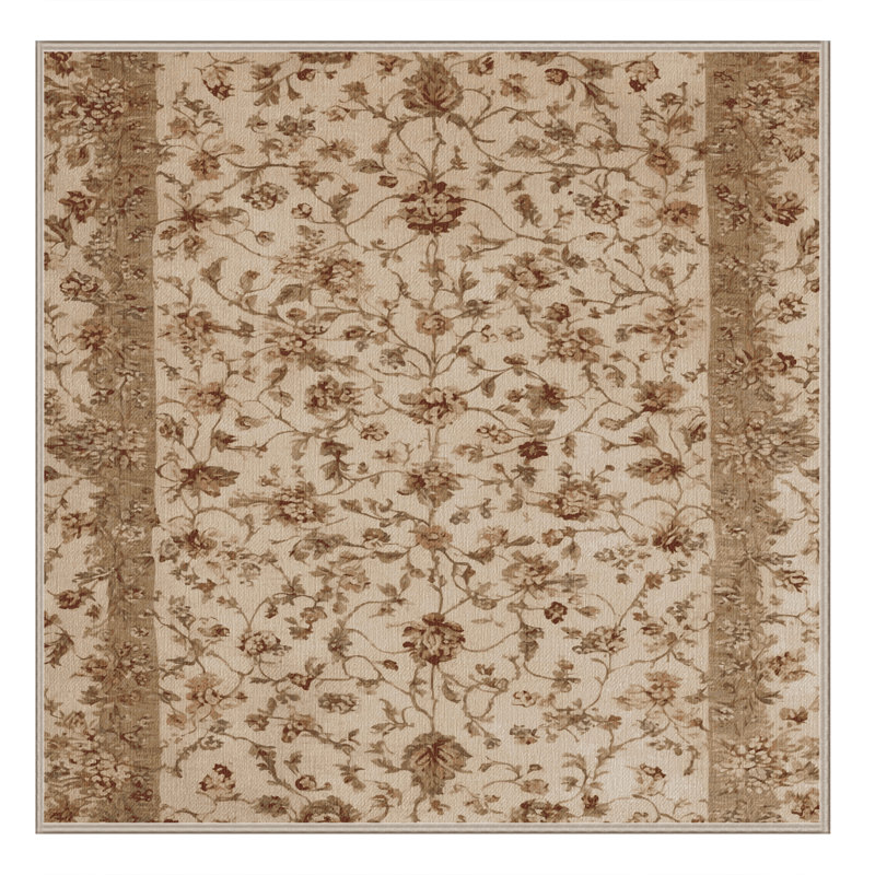 Tapis botanique beige lavable à la machine, Carré 8 pi