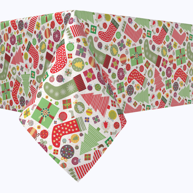 Geometric Christmas Tablecloth, 120" L x 60" W, Fun Stockings and Essentials