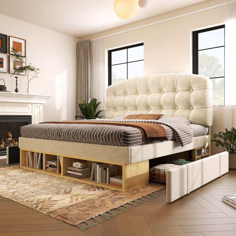 Drawers Bed Frame, Single, Beige
