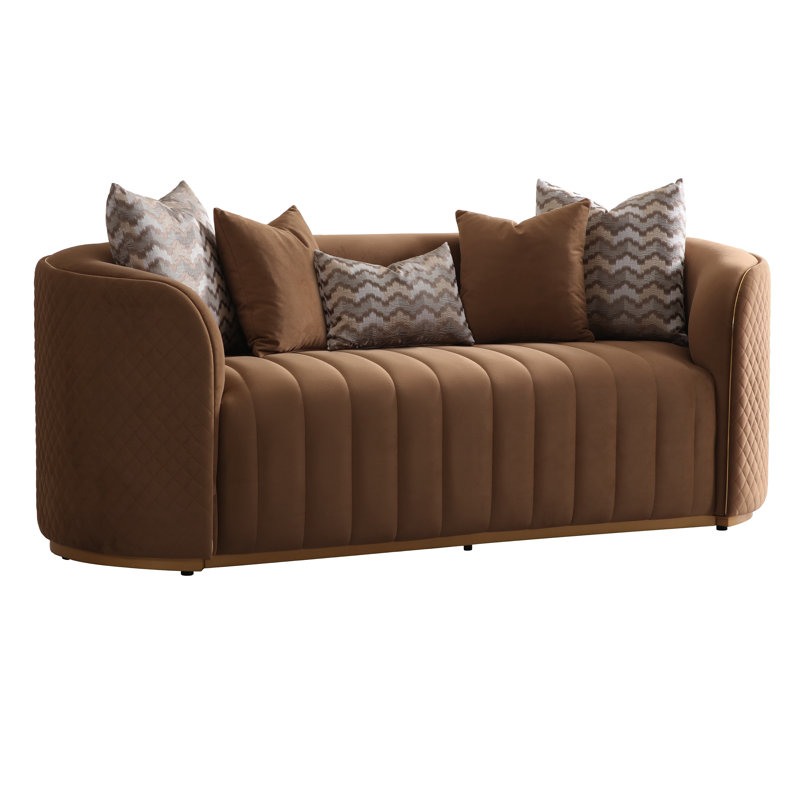 Ariana 83'' Velvet Round Arm Loveseat, Caramel, 31" H x 83" W x 35" D