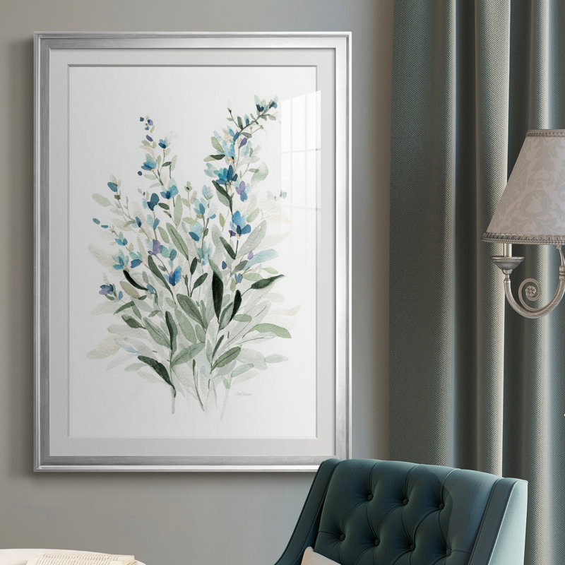 Delicate Blue Botanical I - peinture encadrée, Argent, H 26,5 po x l 36,5 po x P 1,5 po