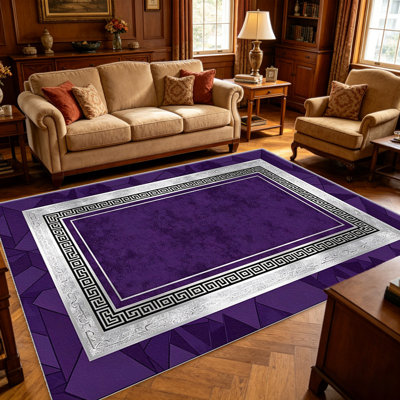 Tapis mauve texturé argenté pour le salon, doux et confortable, convient à toutes les saisons, facile à entretenir, tapis de sol intérieur lavable à la machine, sous la table de ferme convenant à la chambre à coucher, à la salle à manger, au bureau, au balcon, au patio