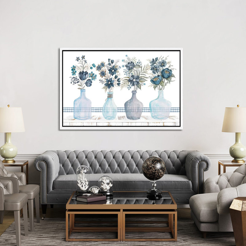 Feeling Blue Florals by Cindy Jacobs - Gallery-Wrapped Canvas Giclée on Canvas, White Framed, 152.5 cm H x 101.5 cm W