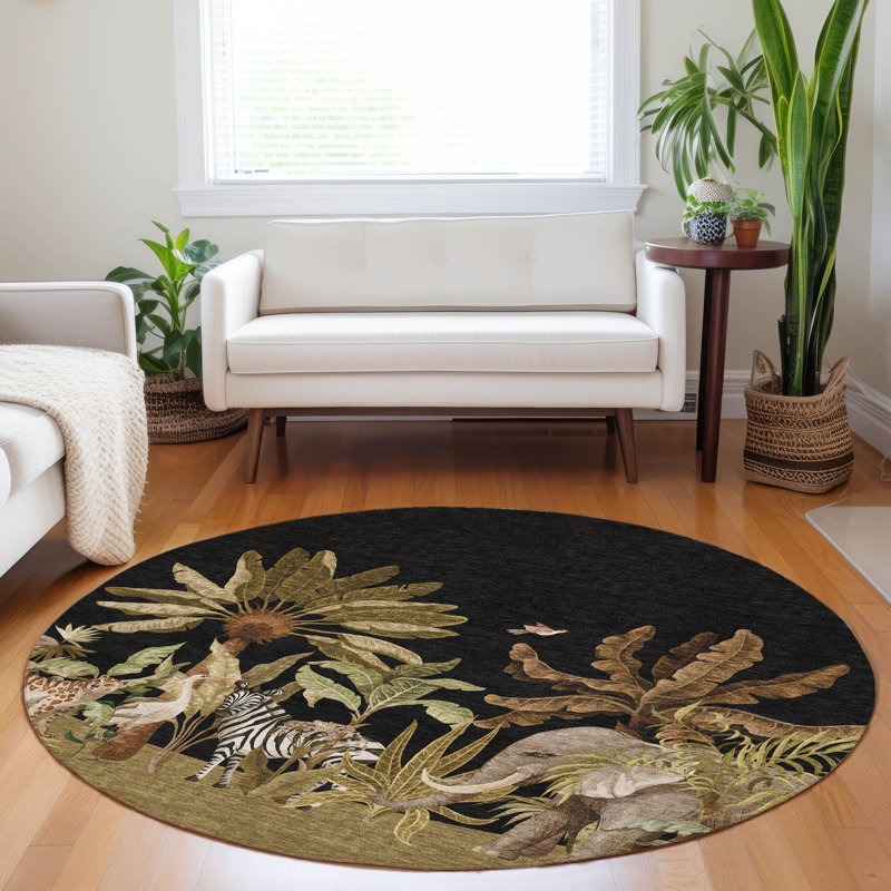 Premium Machine Washable Cerrito AMF203 Midnight Rug, Round 8'