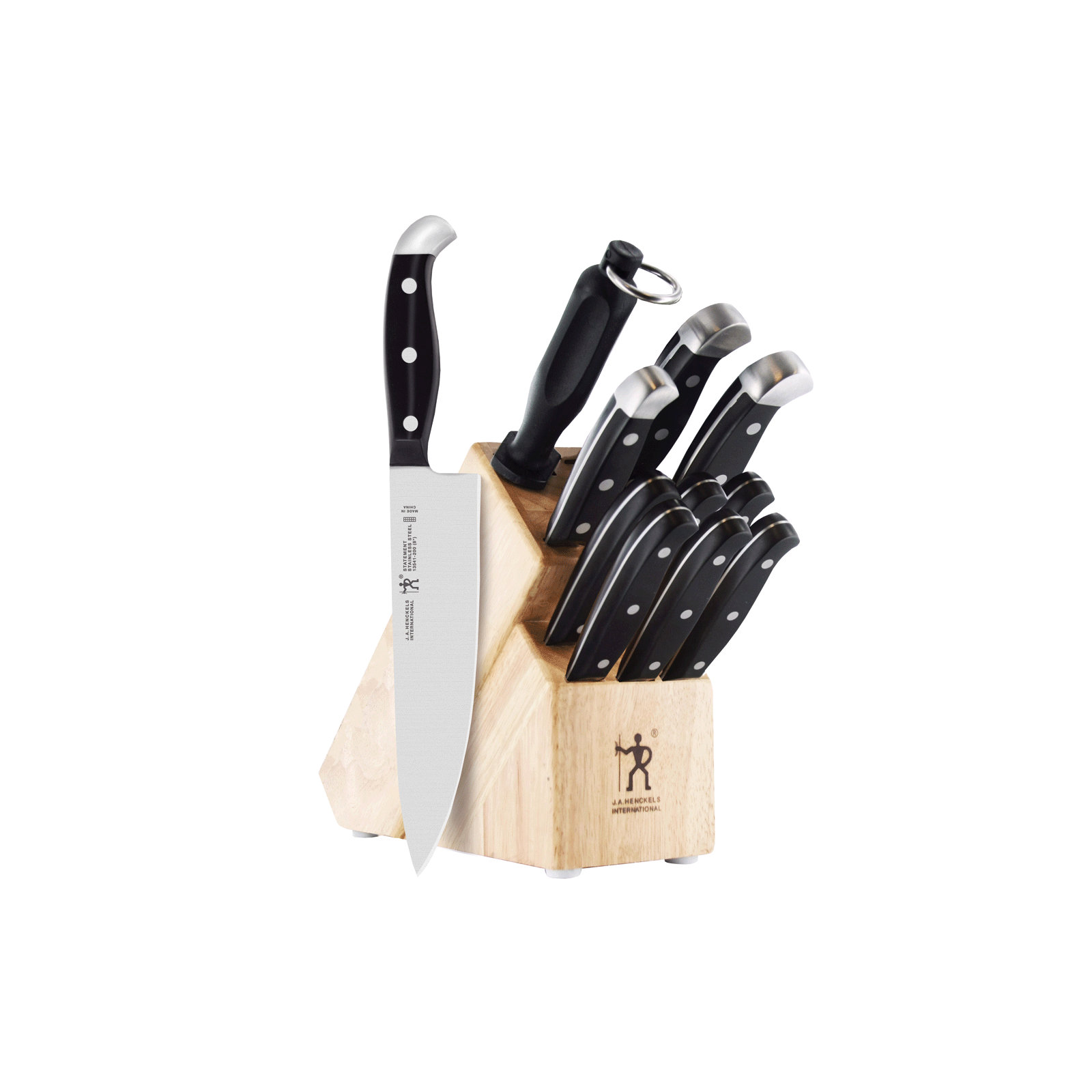 HENCKELS Statement 12-Piece Kitchen Knife Set with Block, Chefs Knife, Steak Knife, Bread Knife, Steak Knives, Kitchen Knife Sharpener, Light Brown