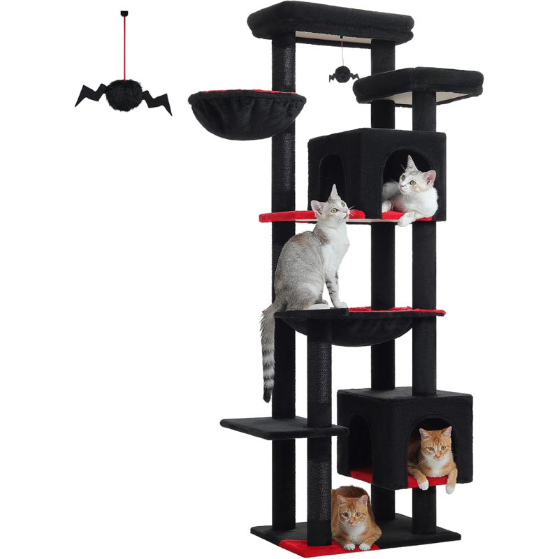 69" Black Sisal Cat Tree Tower with Hammock and Condos