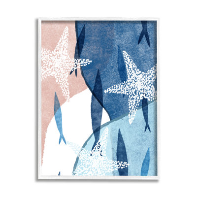 Abstrait poisson nageant avec étoile de mer mouchetée, art texturé giclée par Ziwei Li