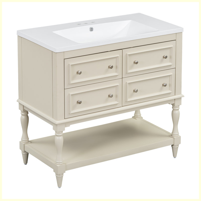 Modern Bathroom Vanity Cabinet with Sink Combo Set, Beige