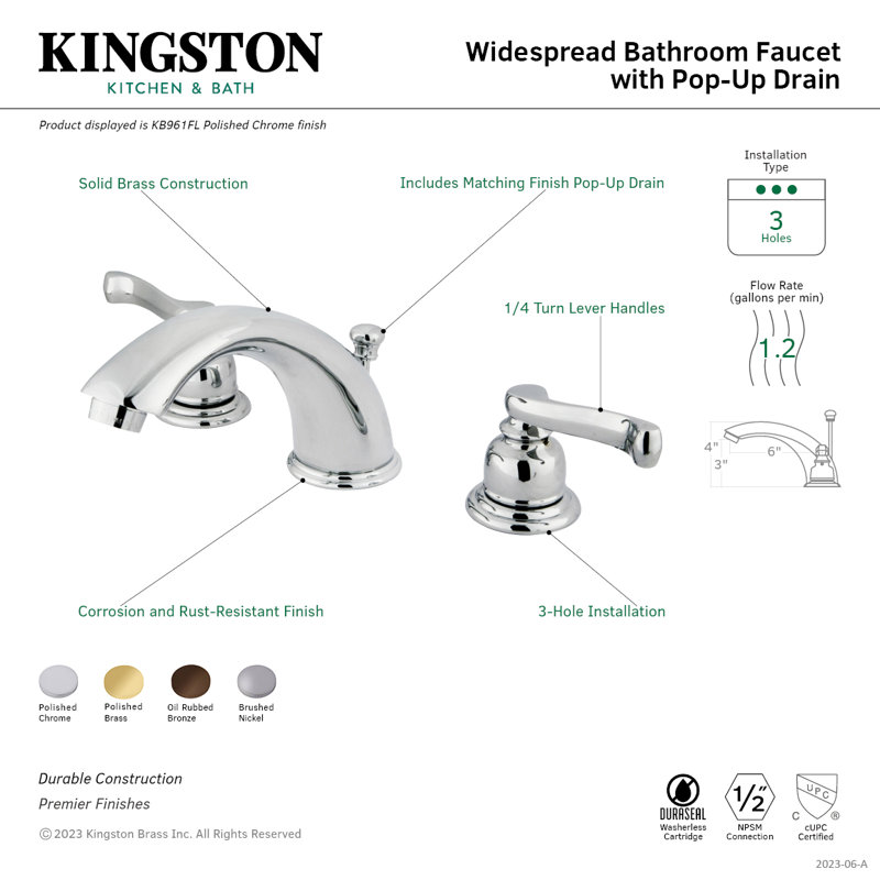 Kingston Brass Magellan Two-Handle 3-Hole Deck Mount Widespread Bathroom Faucet with Retail Pop-Up Drain, Oil Rubbed Bronze