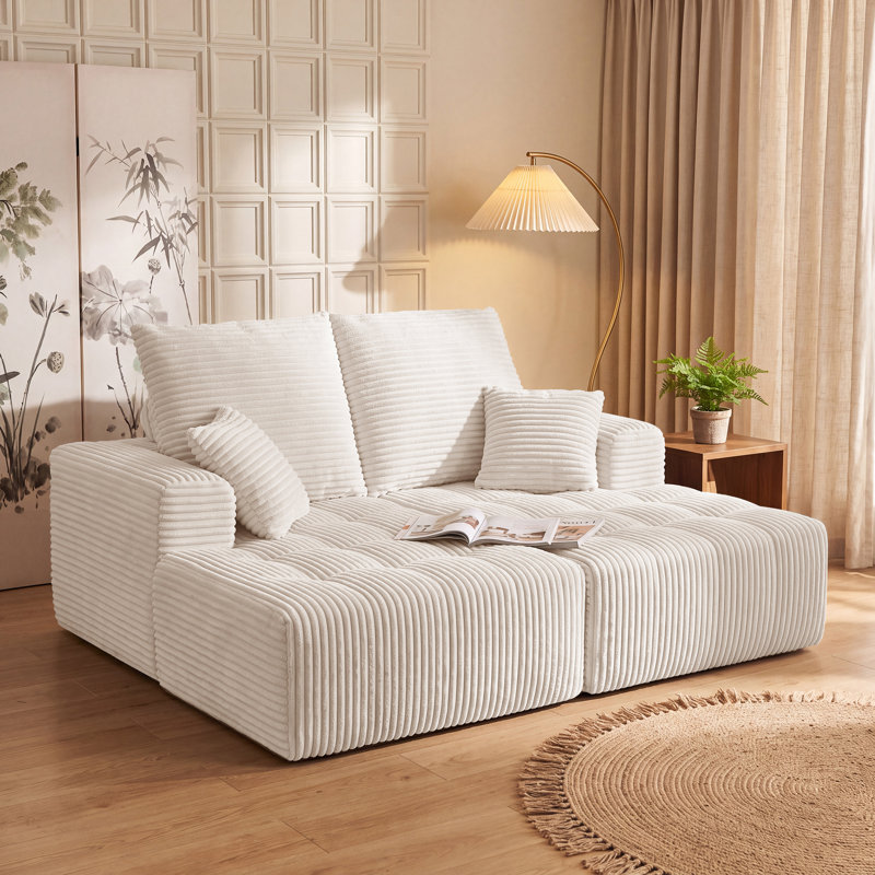 Chaise longue d'intérieur comprimée à un accoudoir, 160 cm (62,99 po) de long — Élément modulaire unique, composant de canapé d'angle livré roulé avec ressorts ensachés, aucun assemblage requis pour le salon, beige